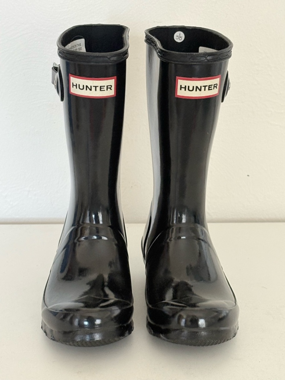 Hunter kids Glossy Black Mid-Calf Rain Boots with Adjustable Buckle - Picture 2 of 9